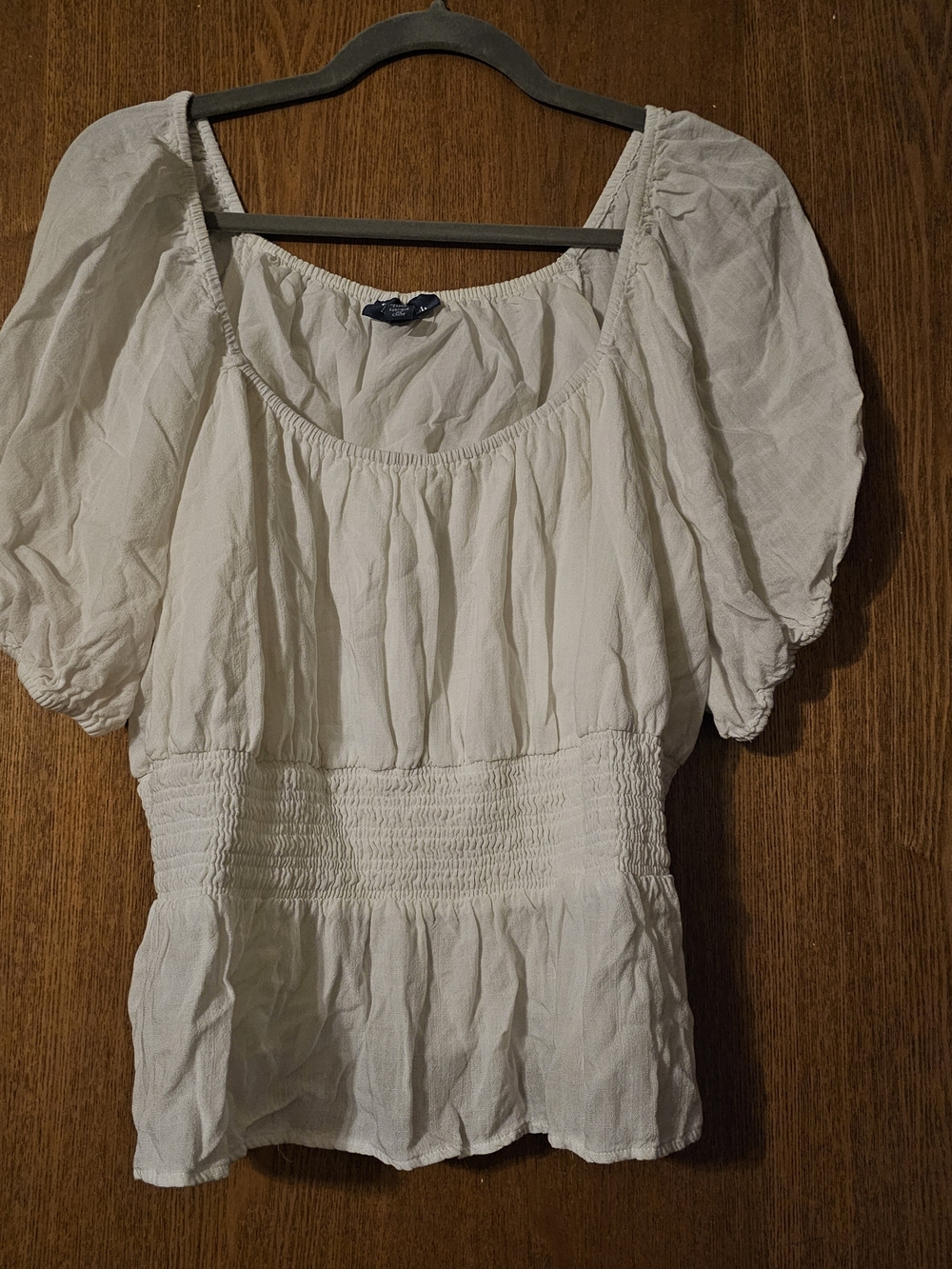 Modcloth White Puff-Sleeve Smocked-Waist Peasant Top